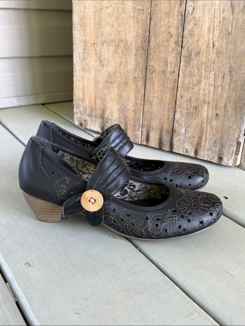 Women’s Rieker Amtistress Floral Cutout Mary Jane Heeled Shoes